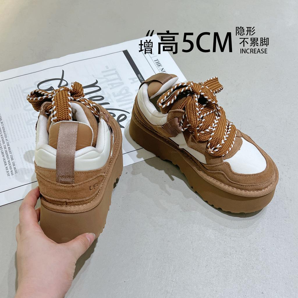 Thick baseplate shoes women's leather autumn and winter new retro heightening muffin casual sports shoes