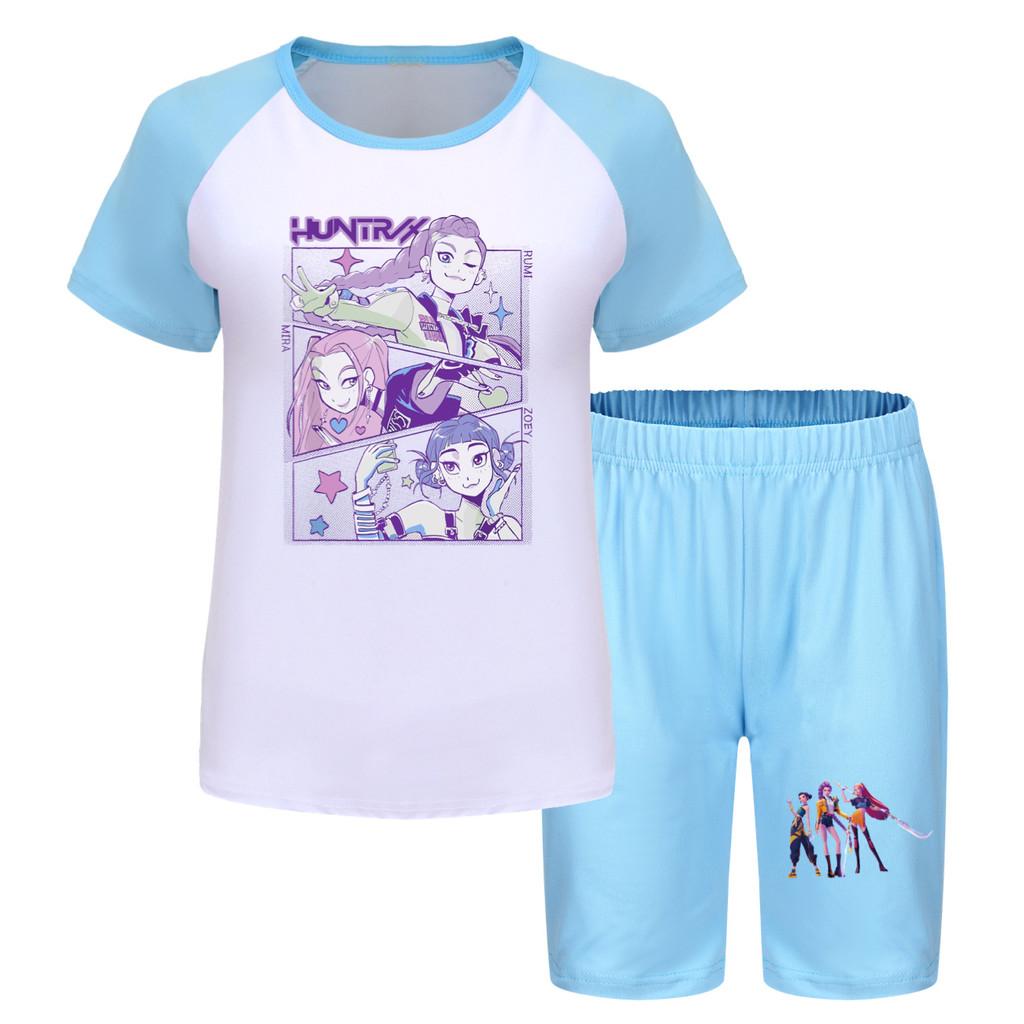 Kpop Demon Hunters Children Summer Sports Set With Cotton Tee And Shorts For Kids