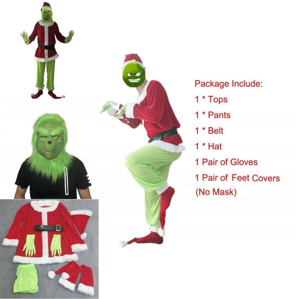 Eye-catching Grinch Cosplay Costume Set For Halloween Masquerade Parties