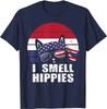 I Smell Hippies American Patriotic Cat Hiphop T-Shirt for Men Women Casual Cotton Daily Four Seasons Tees Graphic T Shirts