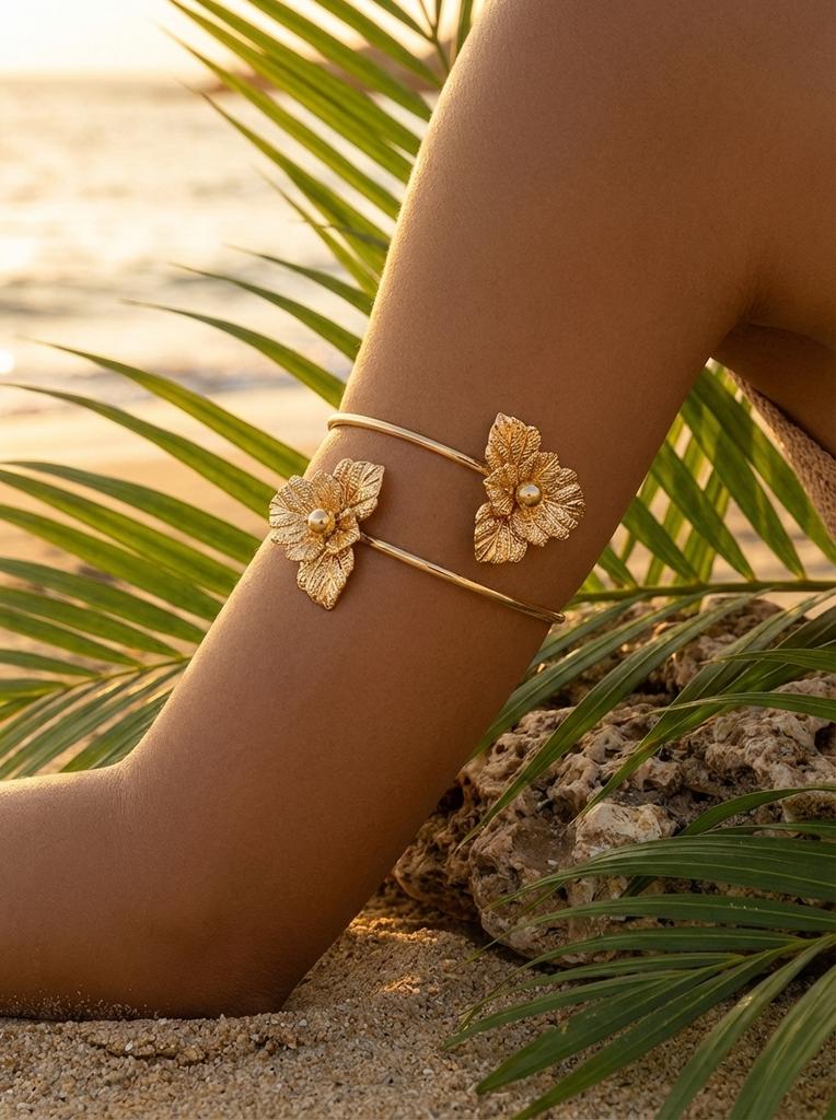 Statement Flower Adjustable Arm Cuff Bangle Upper Armband Women Summer Beach Jewelry Accessories