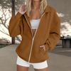 Women's  Fashion Zipper Hoodie Long Sleeve Hooded Pullover Sweatshirt Casual Solid Color Tops With Pockets