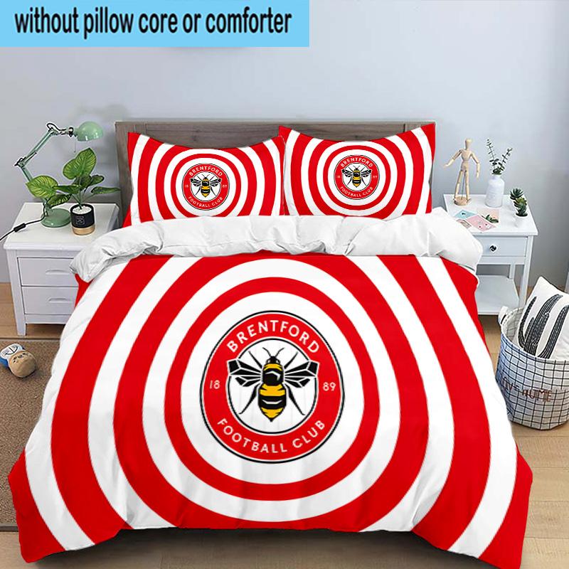 3PCS Brentford Football Club Crest Printed Bedding Set, Includes A Duvet Cover and Two Pillowcases for Bedroom, Suitable for All Seasons