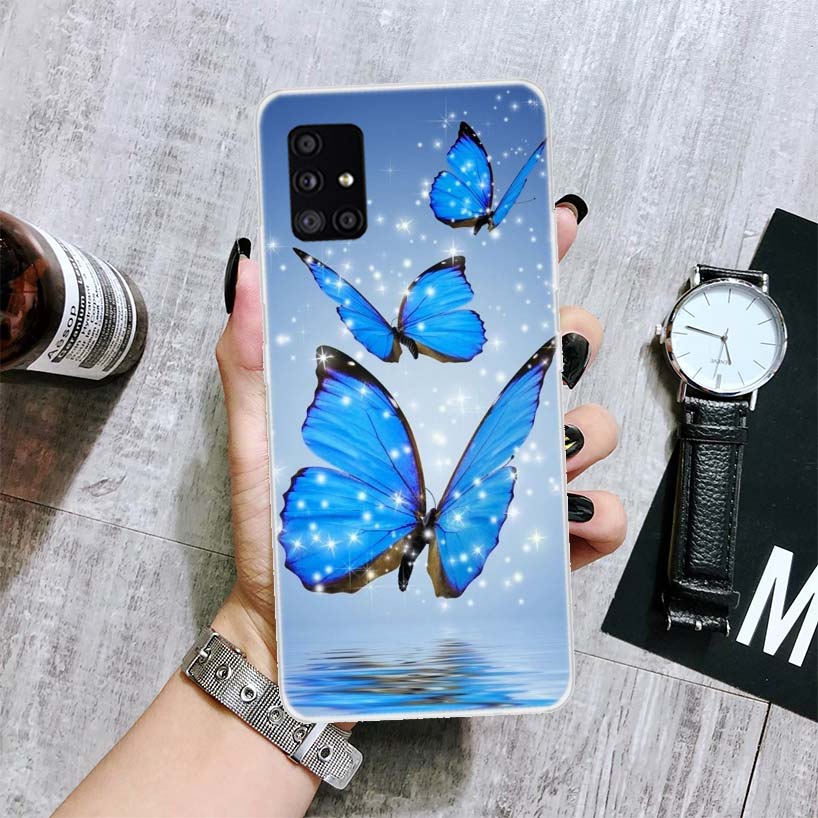 Blue Butterfly Beautiful Wing Phone Case For Samsung Galaxy A52 A32 A22 A12 A02S A50S A30S A51 A31 AA71 Note 20 Ultra 10 S10 Plu
