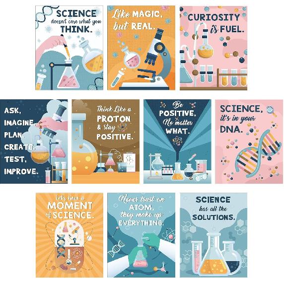 Zonon 10 Pcs Science Classroom Decoration Banner and Poster for Teachers Scientist Bulletin Board Set Posters Science Lab Cutout for Elementary