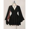 European and American new deep V waist dress, horn sleeve short fashion mesh sexy solid color skirt