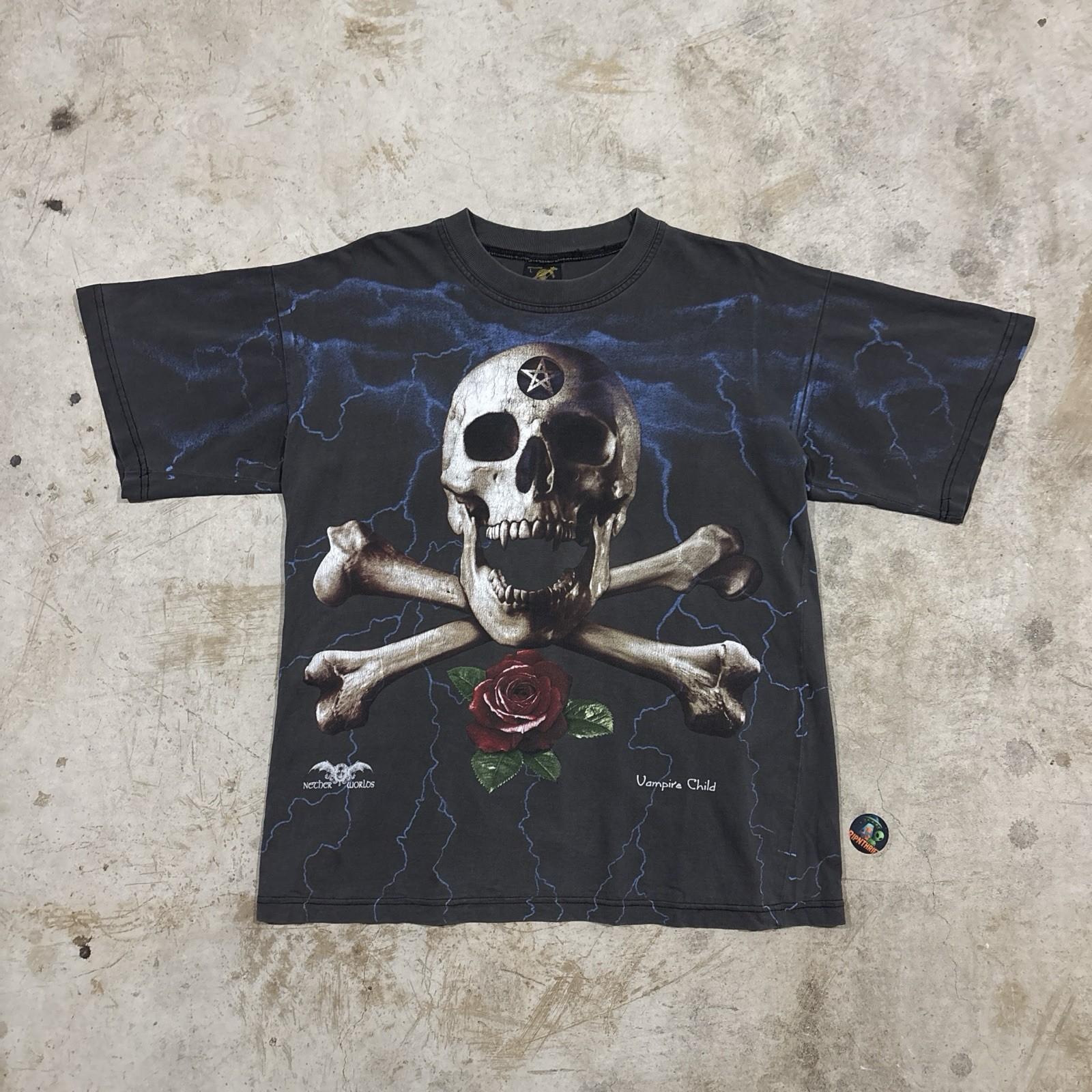 Vintage 90s-Y2K skull AOP Nether Worlos Vampire Child T Shirt Size L Unisex T-Shirt XXXL