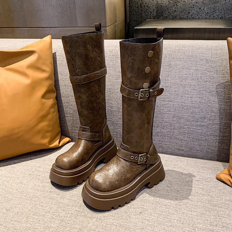Maillard brown versatile boots women's 2025 spring and summer new thick leg heightening knight boots small tall boots