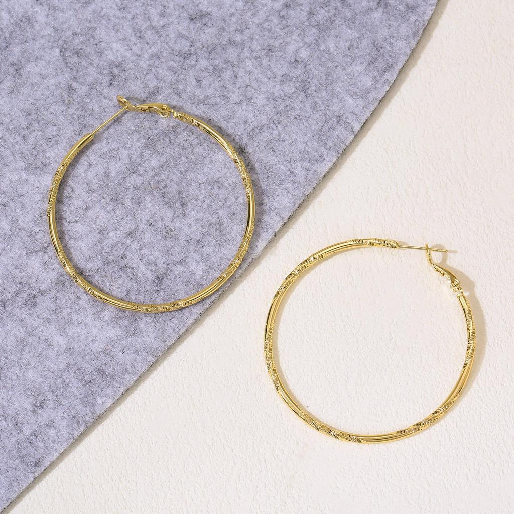 LNCHRAN Women's Large Copper Textured Hoop Earrings with Gold Spring Clasp