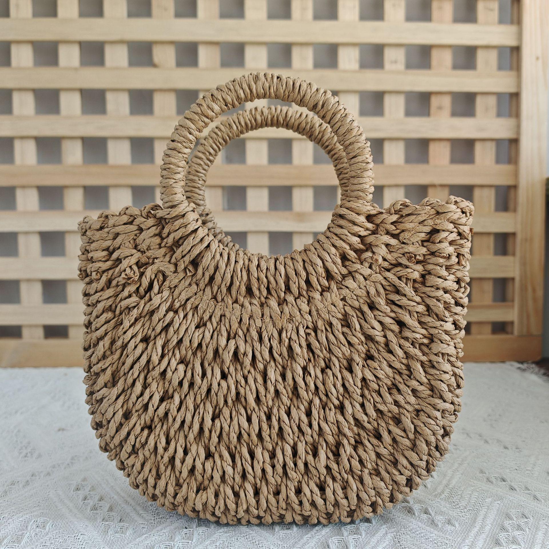 Handgefertigte Strandhandtasche aus Stroh und Rattan für Damen gray