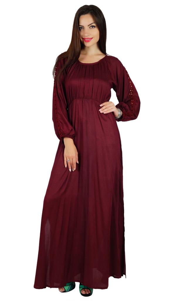 Bimba Women Boho Gothic Style Long Maxi Dress Lace Long Sleeves Gown
