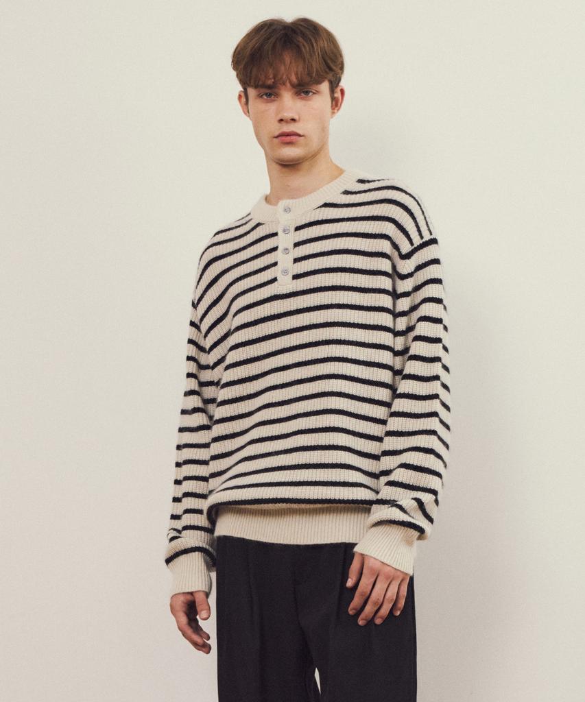 Wednesday Oasis Always Hairy Stripe Henley Neck Wool Knit 4 Colors (Wc25-Kn55)