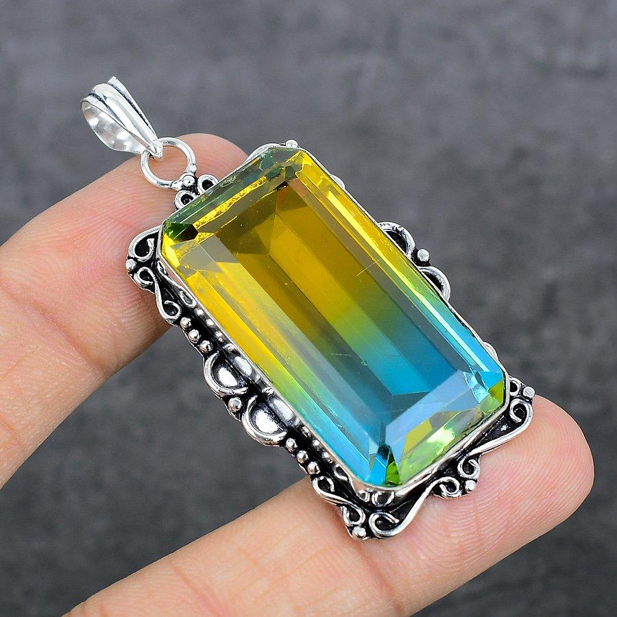 Bi-Color Tourmaline Handmade 925 Sterling Silver Jewelry Pendant 2.40" b8C68