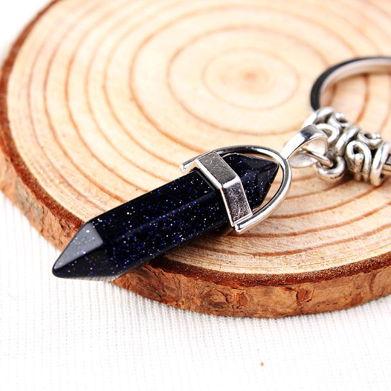 Hexagon Natural Crystal Column Original Stone Keychain Přívěsek