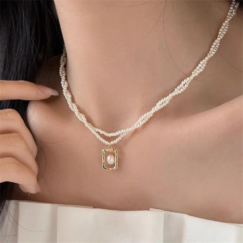 Korean New Imitation Pearl Choker Colar Thick Chains With Pendant Necklace For Women Fashion Choker Necklaces Jewelry Gift