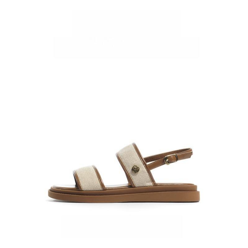 Qinglan summer flat-soled sandals women s Xiaoxiangfeng thick-soled beach shoes contrasting colors with flat-soled casual shoes 35