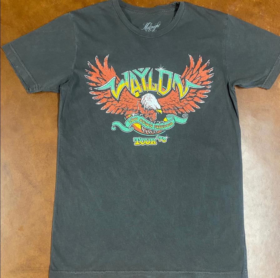American Vintage Waylon Jennings Tour 73 Neutral Black T-Shirt Summer New Men's and Women's Streetwear