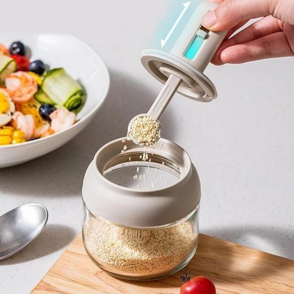 1/3 Stück Glas Gewürzflasche mit Teleskop Löffel Haushalt Küche Salz Aufbewahrungsbox Auslaufsicher und Feuchtigkeitsdicht