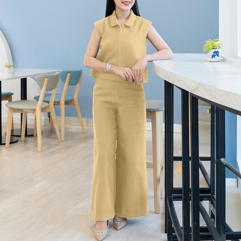 

ZANZEA Женский Блузка без рукавов и Брюки Повседневный Костюм-двойка 5XL хаки