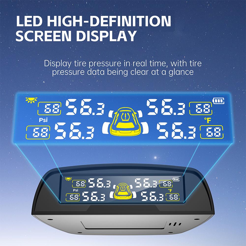 USB / Solar TPMS Digitalanzeige Reifentemperaturüberwachung 0-6,8Bar 4 Externe Sensoren Auto Reifendruckkontrollsystem Universal