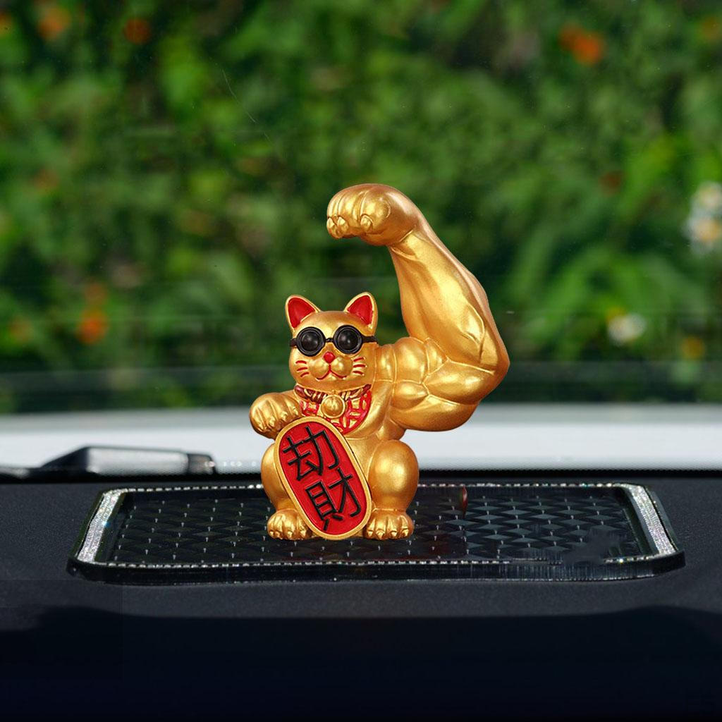 Cat Figurine Sculptures Resin Fengshui Statue Wealth Car Decoration Ornament Accessory