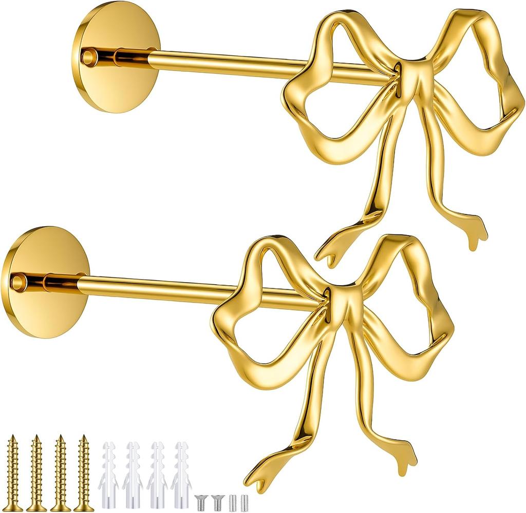 2 Pcs Metal Bow Curtain Holdbacks Gold Wall Mounted Bow Curtain Hold Backs Curtains Modern Gold Holders for Living Room Bedroom Office Home