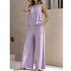Women's Sleeveless Vest and Trousers Two Piece Set Solid Color Two Piece Round Neck Top Pants Suit Casual Set Vacation
