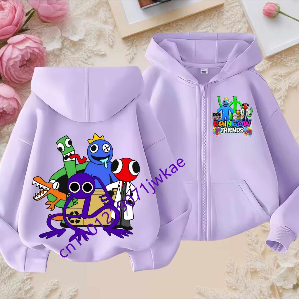 Rainbow Friends Kreslený Sportovní Plný Design Přívěsků Dětská Podzimní a Zimní Větruodolná Vysoce Kvalitní Dlouhý Rukáv Mikina na Zip