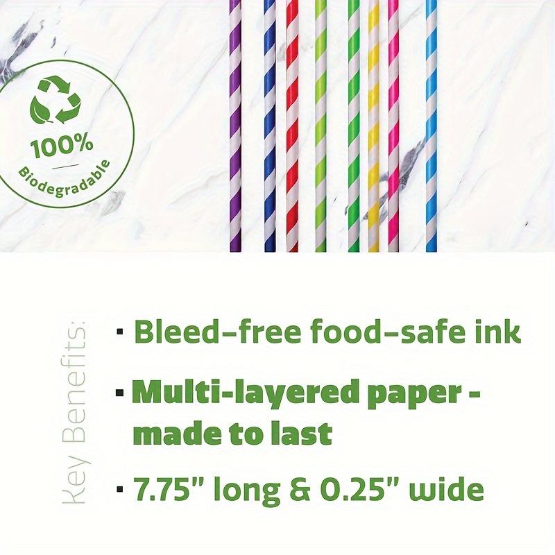 300pcs Colored Striped Straws, Randomly Mixed In 6 Colors (0.23*7.75 Inches), Disposable Paper Straws, Juice Paper Straws