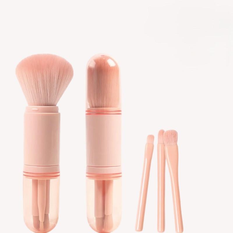 Set di Pennelli da Trucco da Viaggio 4 in 1 Pennello Kabuki Retrattile e 3 Pennelli Piccoli per Occhi con Setole Morbide Piccolo Portatile per Ritocchi