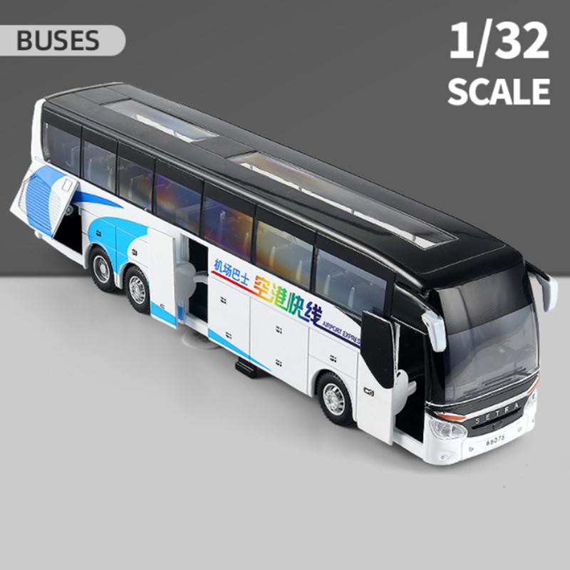 Luxury Electric Airport Business Bus Alloy Car Model Diecast Simulation Metal Toy City Tour Bus Model Sound And Light Kids Gifts