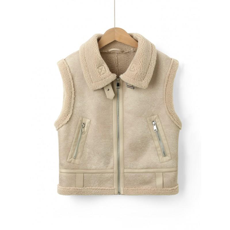 Womens Faux Suede Collared Vest With