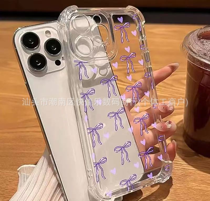 Cute bow mobile phone case for Apple iPhone11/12/13/14 promax four corners anti-drop 15/16