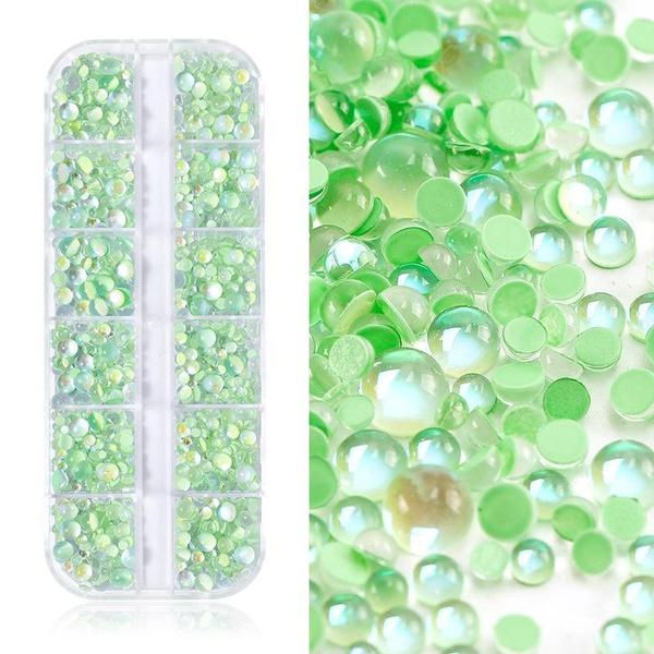 3D Aurora Bubble Nail Beads, Crystal Mermaid Bubble Beads for Nails, Flatback Crystal Nail Rhinestones Set ,Colored Half Round Beads Rhinestones