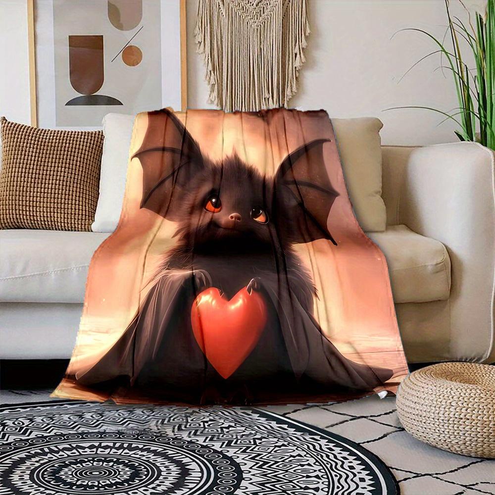 Cute Bat Blanket Cartoon Heart Pattern Soft Warm Throw for Bed Sofa Living Room Office Travel Gift