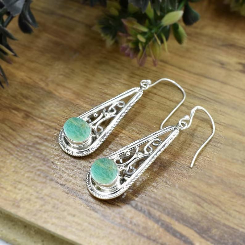 Natural Amazonite Gemstone Earring 925 Silver Gemstone Handmade Earring