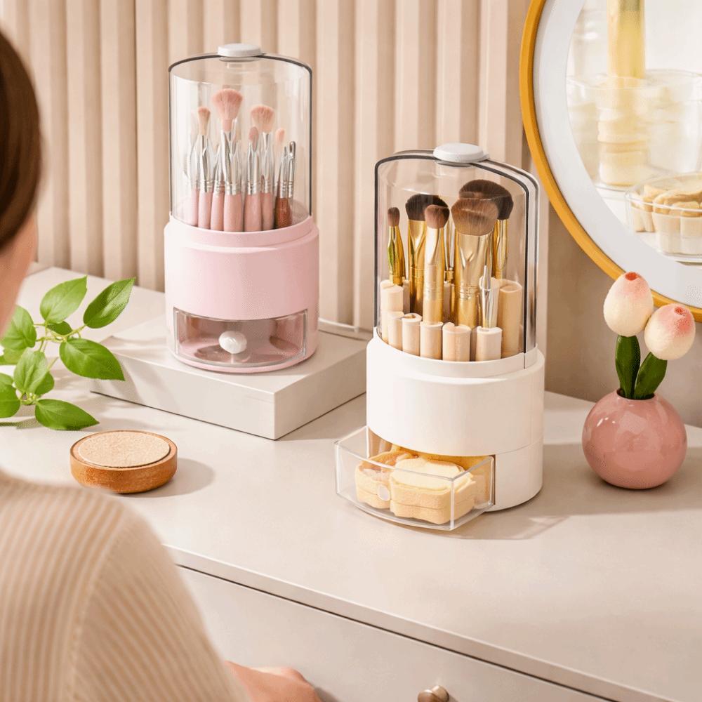 Plastic Makeup Brush Storage Box Round Lipstick Eyebrow Pencil Holder Bathroom