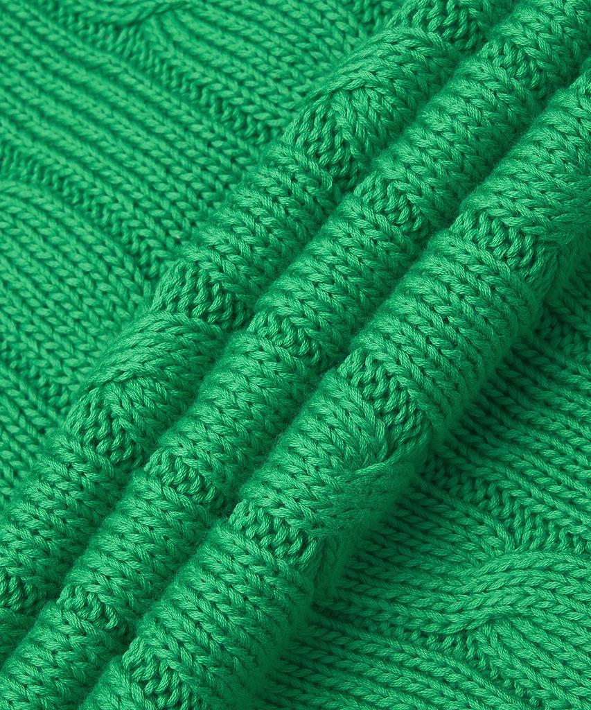 POLO RALPH LAUREN W Cable Knit Cotton V-Neck Sweater - Green