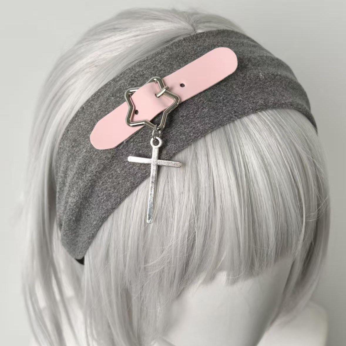 

Star skin buckle cross grey headband girl hair accessories cute core wide headband y2k accessories hair elastics & ties Korean розовый