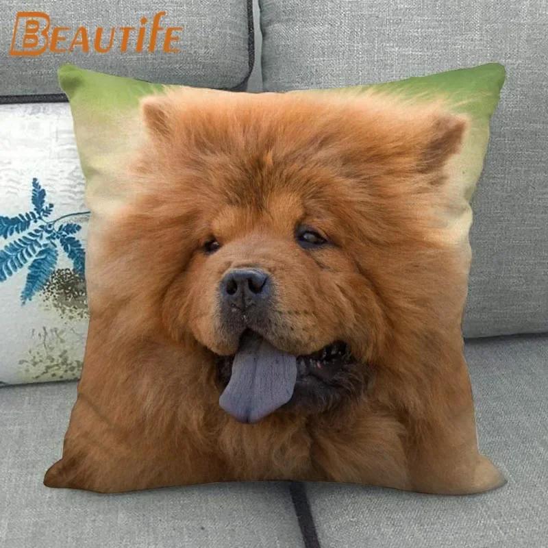 Custom Chow Chow Dog Pillowcase Cartoon Girl Wedding Decorative Cotton Linen Pillow Case For Home Pillow Cover 45X45Cm One Side