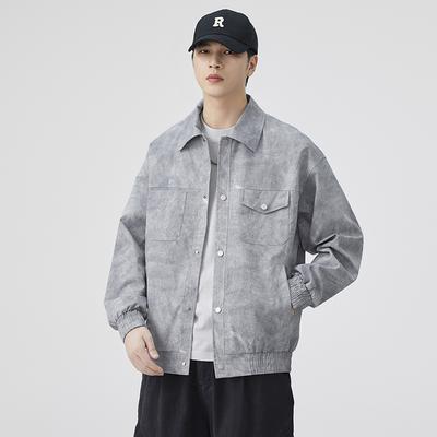 Lapel Jacket Men's Coat Tie-dyed Retro Motorcycle Baseball Uniform for Men and Women Couples Loose Leisure Sports Handsome.