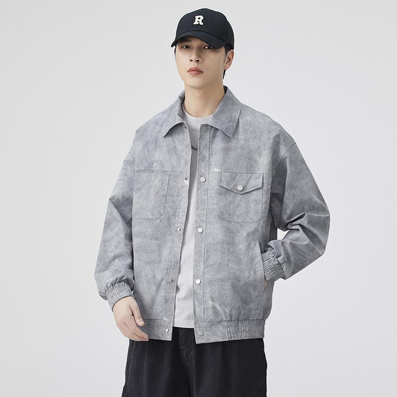 Lapel Jacket Men's Coat Tie-dyed Retro Motorcycle Baseball Uniform for Men and Women Couples Loose Leisure Sports Handsome.