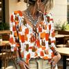 Women's Casual Printed V-Neck Ruffle Tie Blouse