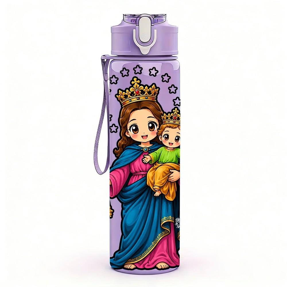 1PC Virgin Mary Holding Child 750ml Color Plastic Sports Water Bottle Leakproof Flip Straw Lid Suitable for Sports Office Home Use
