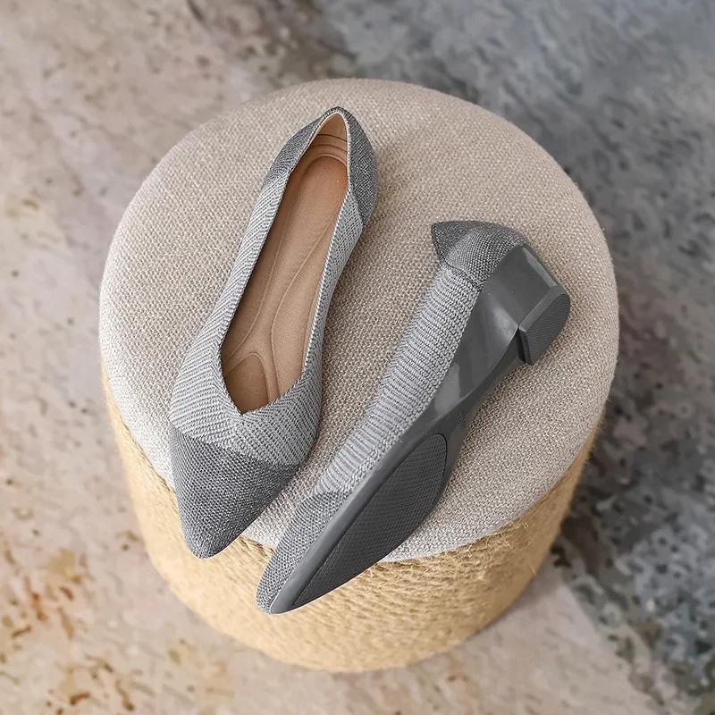 fashion Women Wedge Increase Knitting Shoes New Pointed Casual Slip on Comfortable Loafers Shoes Female Breathable Walking Shoes 2024