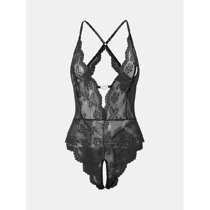 Lace Cupless Crotchless Bodysuit Erotic Costumes Women Underwear Backless Nightwear Female Temptation Lingerie Sleepwear For Sex
