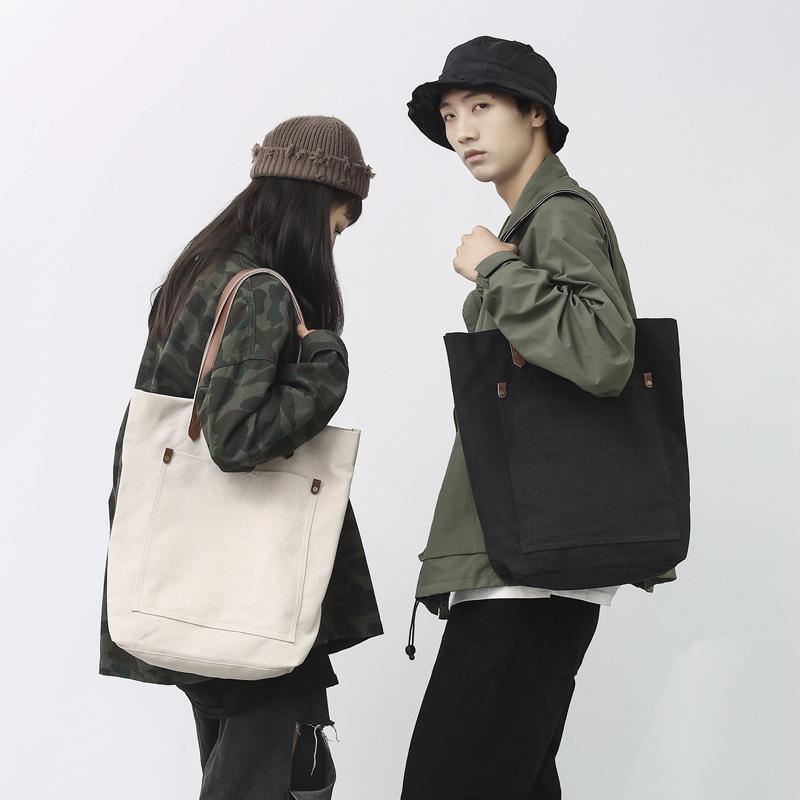 Unisex Retro Washed Canvas Shoulder Bag: Large Capacity, Korean Style, Versatile Harajuku Tote