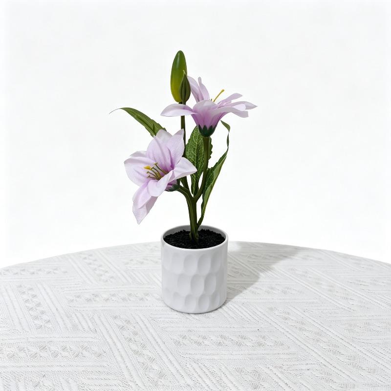 Simulated Artificial Flowers, Straight Tube Black Sand, Two Types of White Lilies, Indoor Artificial Green Plants, Small Pot Plant Decorative Pieces