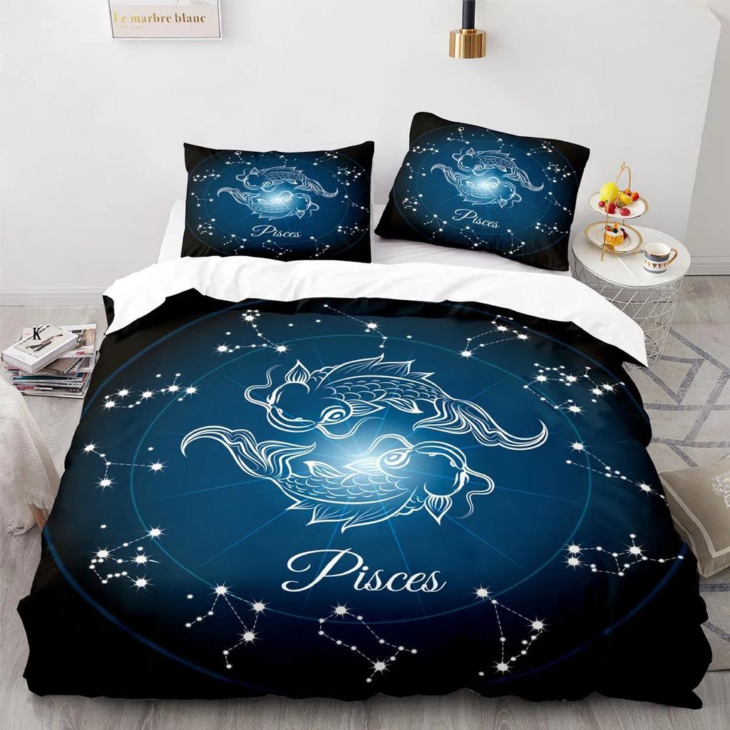 Bettbezug-Set mit Sternbild-Motiv Widder, Galaxie-Thema, 23-teilig, Doppelbett-Bettwäsche-Set, Kingsize-Bettbezug aus Polyester für Sternbild-Liebhaber