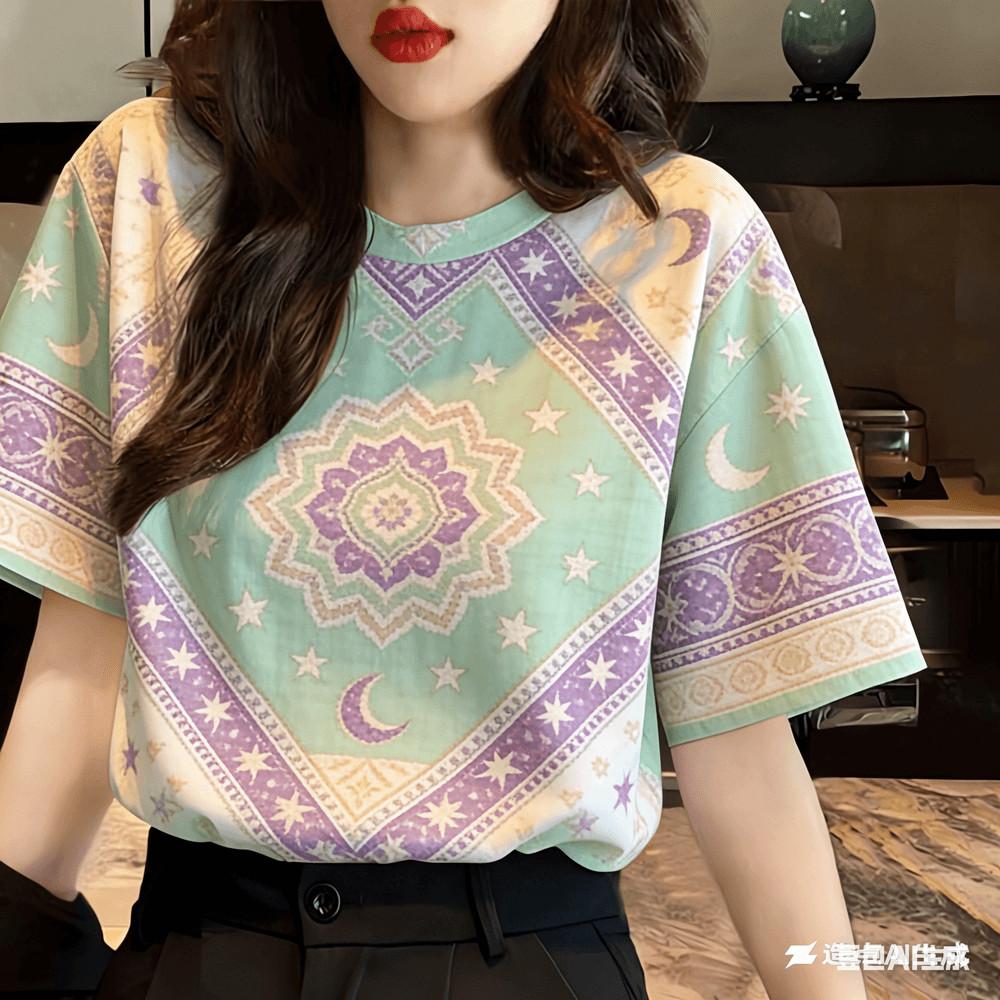 T-shirt Women's Casual Printed Flower Pattern - Suitable for Water Splashing Festival